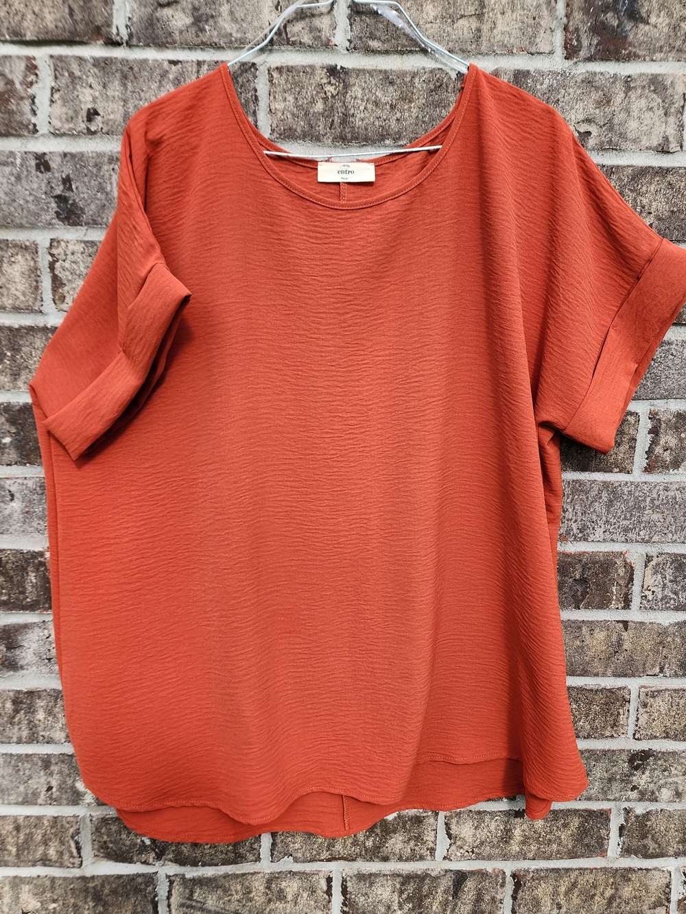 entro Short-Sleeve Boatneck Top in Rust Orange